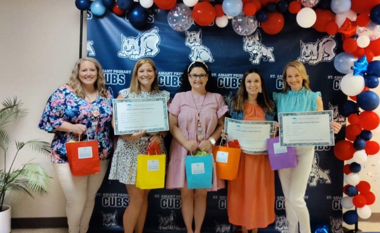 St. Amant Primary had four teachers receive Ascension Fund Grants. Pictured are Tara Darnell, Crystal DeBate, Kerry Ezell, Jennifer Carroll and Lindsey Kelley.